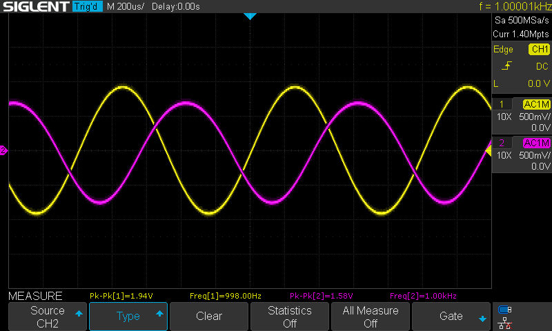 1kHz sine wave in and out of Teensy